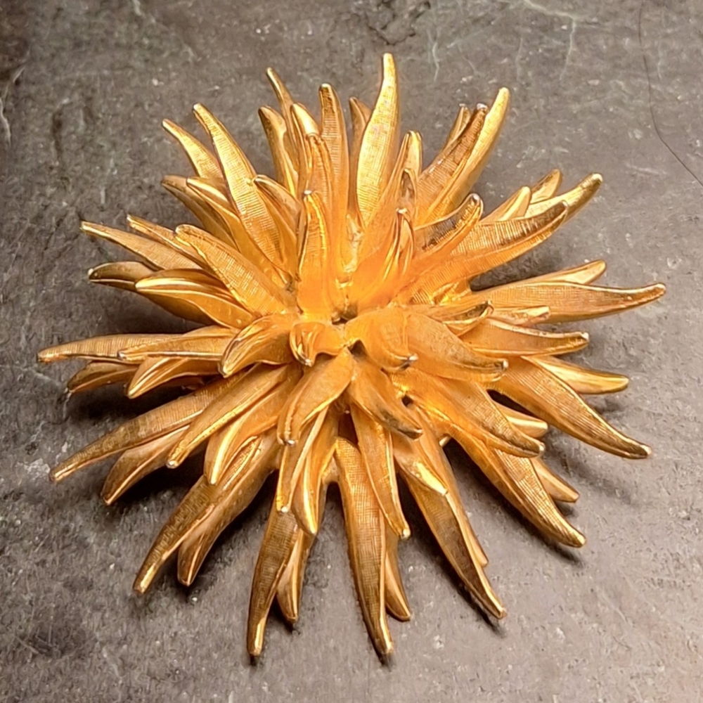 Elegant Gold Tone‎ Sea Urchin Floral Vintage Brooch MB